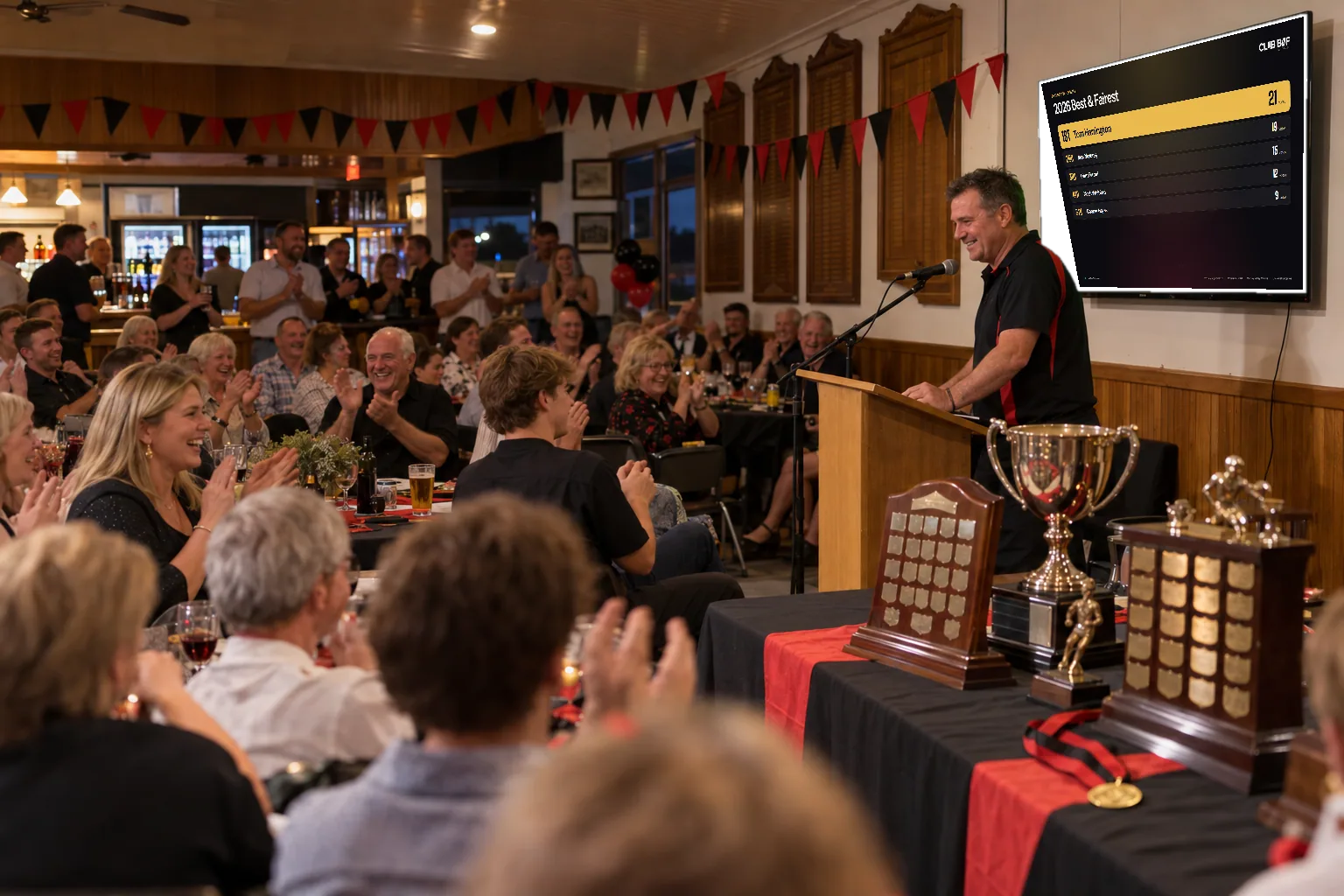 Presentation night in the clubrooms with the live leaderboard on the big screen