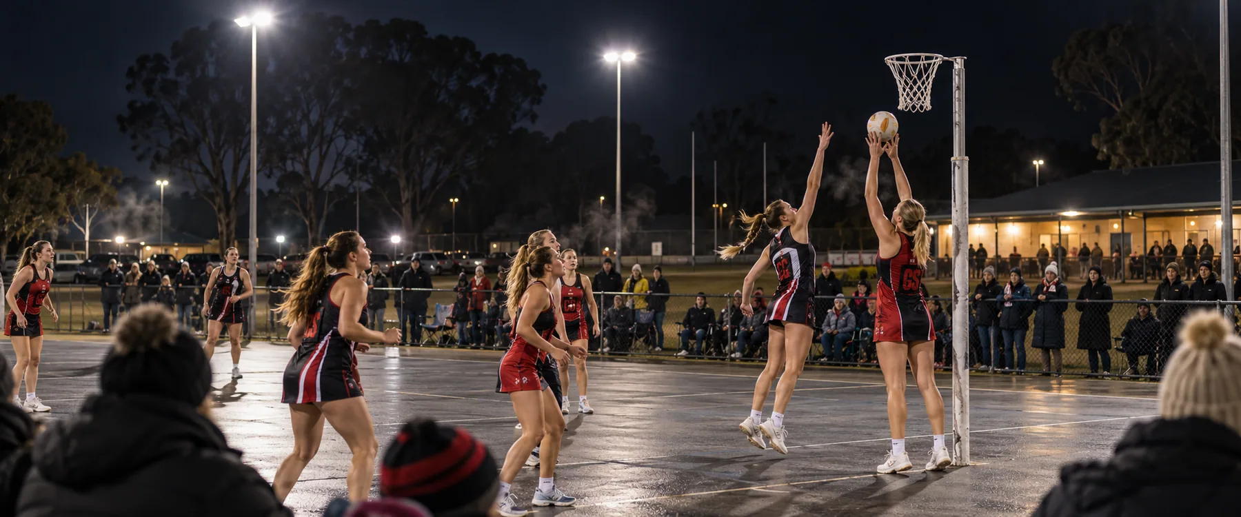 Netball under lights on a cold Saturday night